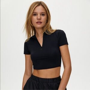 Aritzia Black Zip-Up Crop Top